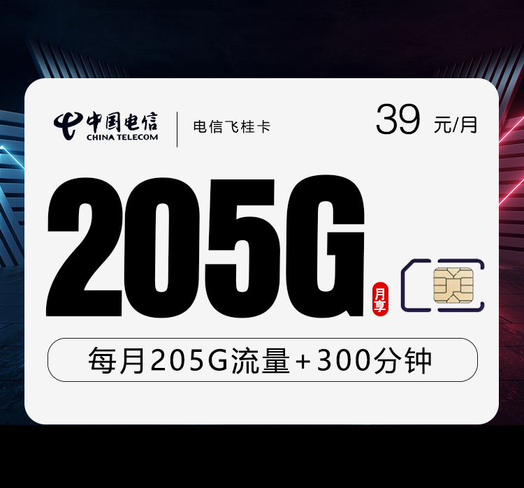 电信飞桂卡【39元205G+300分钟】