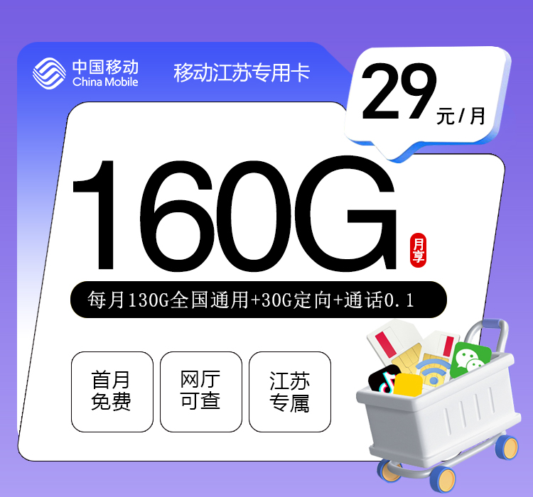 移动江苏专用卡【29元160G】