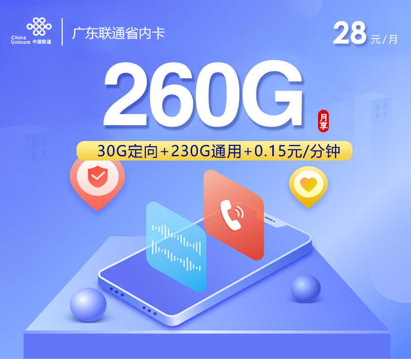 广东联通省内卡【28元260G】