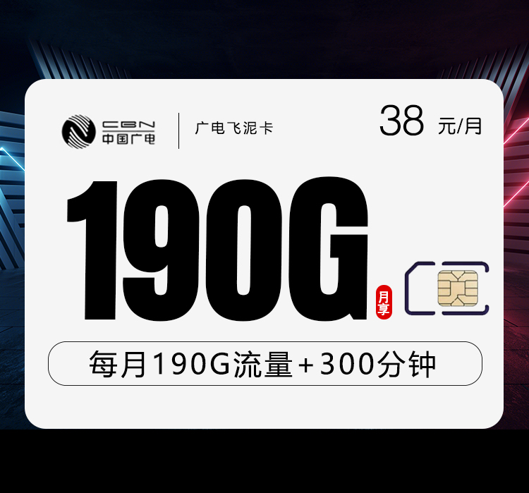 广电飞泥卡【38元190G+300分钟】