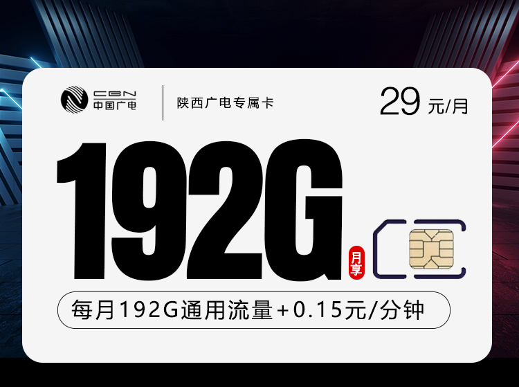 陕西广电专属卡2.0【29元192G】