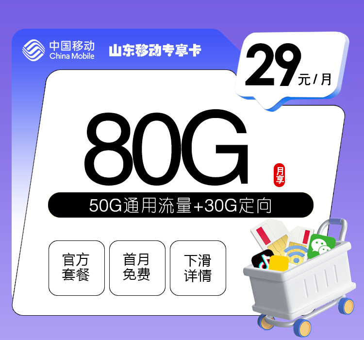 山东移动专享卡【29元80G】