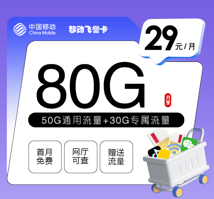 移动飞誉卡【29元80G】