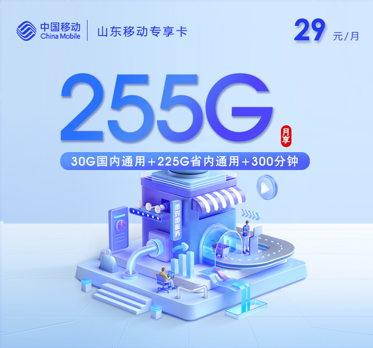 山东移动专享卡【29元255G+300分钟】